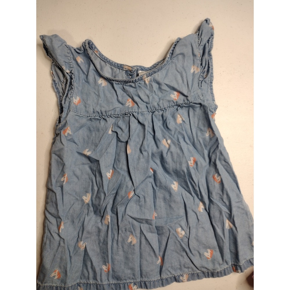 Carters Toddler Girls 3T Unicorn Chambray Top and Pink‎ Ruffle Skirt Outfit Set - Picture 4 of 6